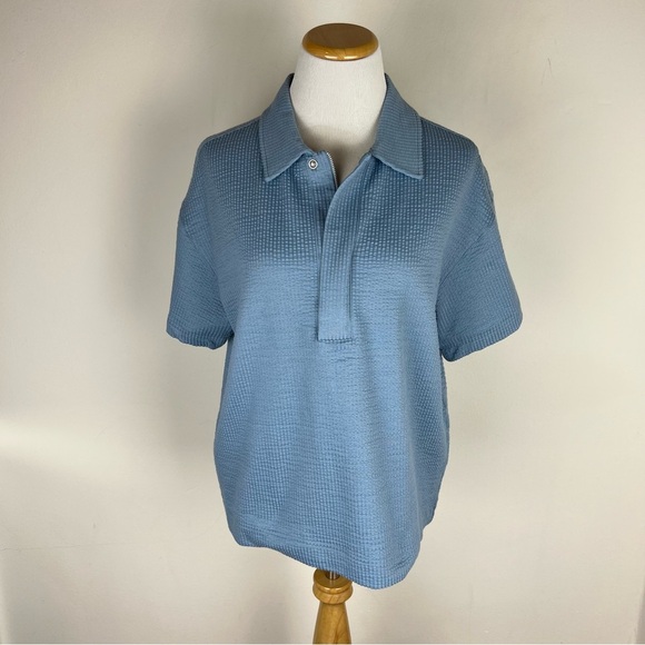 COS Relaxed Collared Short Sleeve Polo Top Light Blue Size XS - Picture 1 of 8